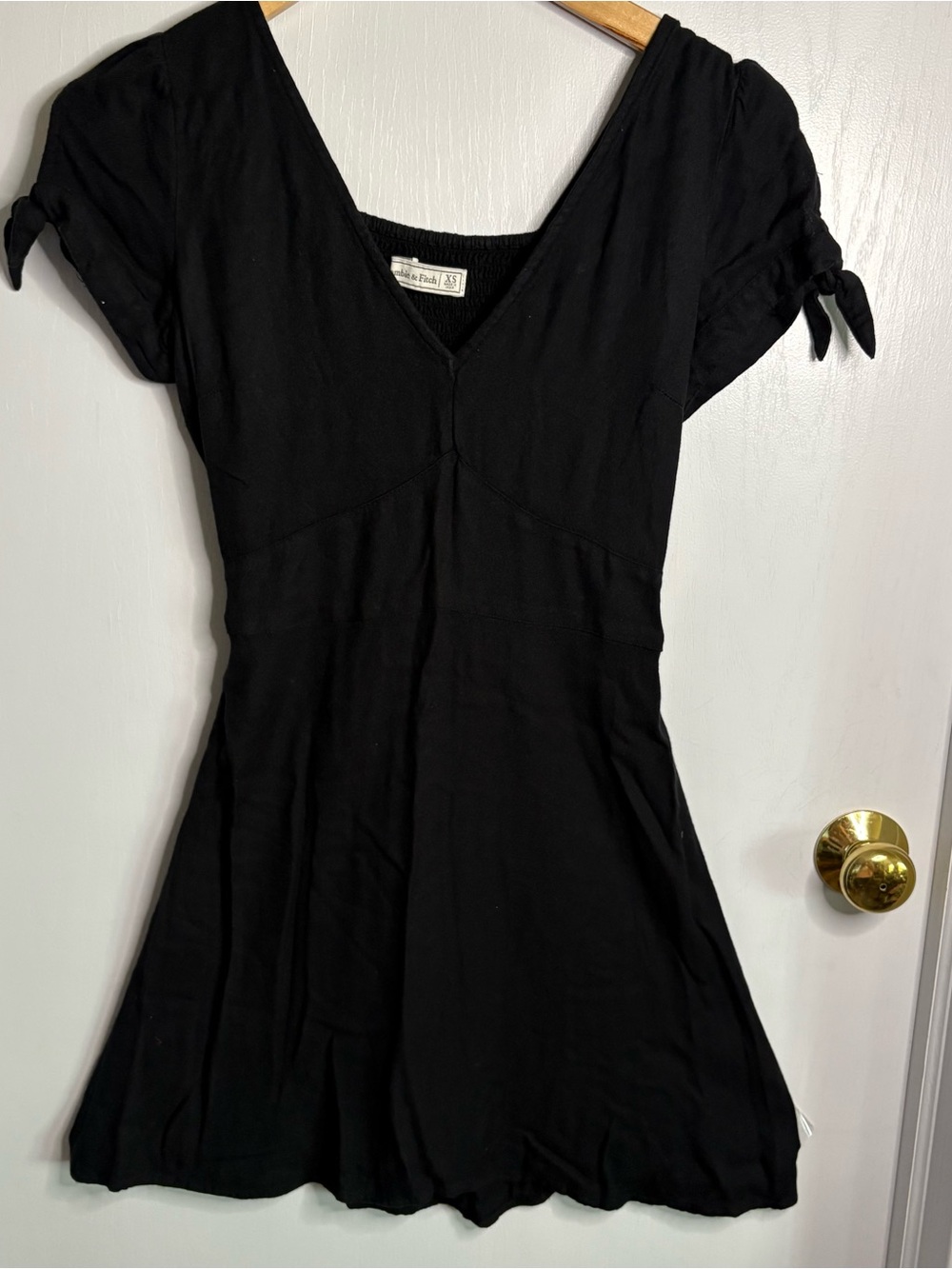 Abercrombie & Fitch Babydoll Short Dress V-Neck Sleeve Bow StretchBack  XS Goth